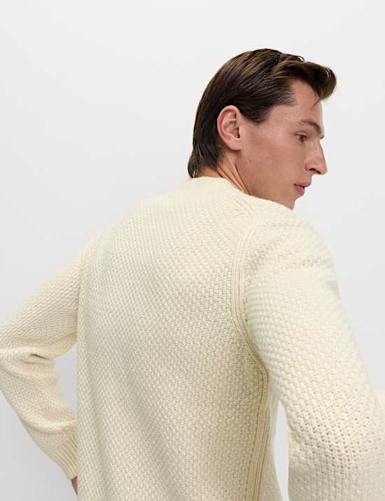 Pull en laine d&rsquo;agneau m&eacute;lang&eacute;e &agrave; encolure ronde et motif textur&eacute;