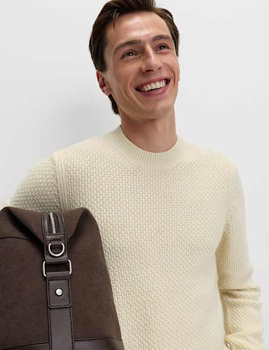 Pull en laine d&rsquo;agneau m&eacute;lang&eacute;e &agrave; encolure ronde et motif textur&eacute;