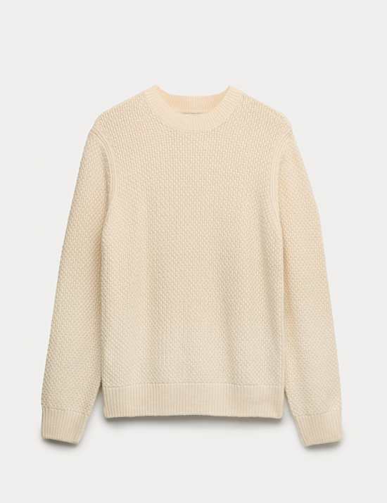 Pull en laine d&rsquo;agneau m&eacute;lang&eacute;e &agrave; encolure ronde et motif textur&eacute;