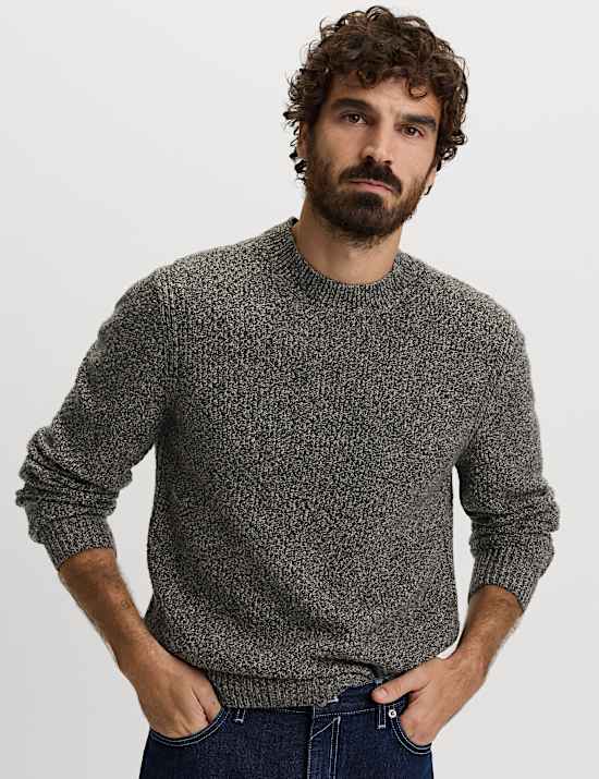 Lambswool Blend Textured Crew Neck Jumper