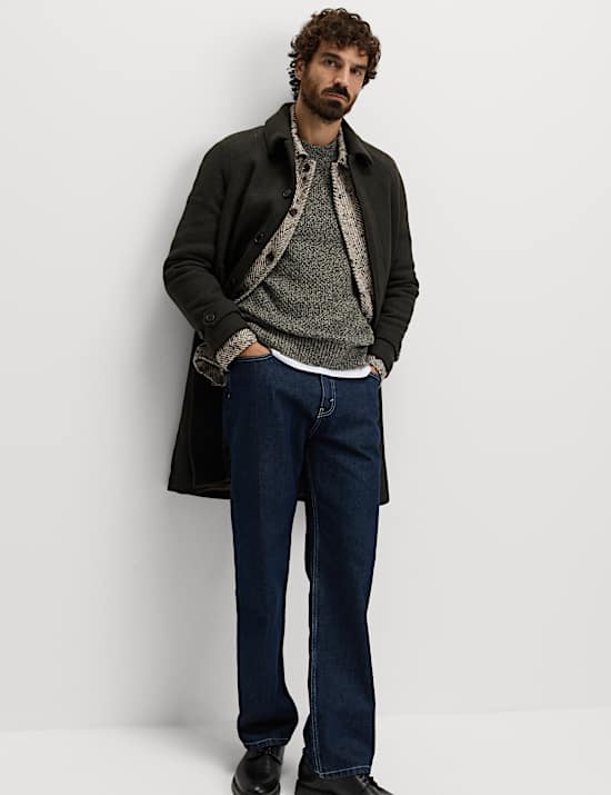 Lambswool Blend Textured Crew Neck Jumper