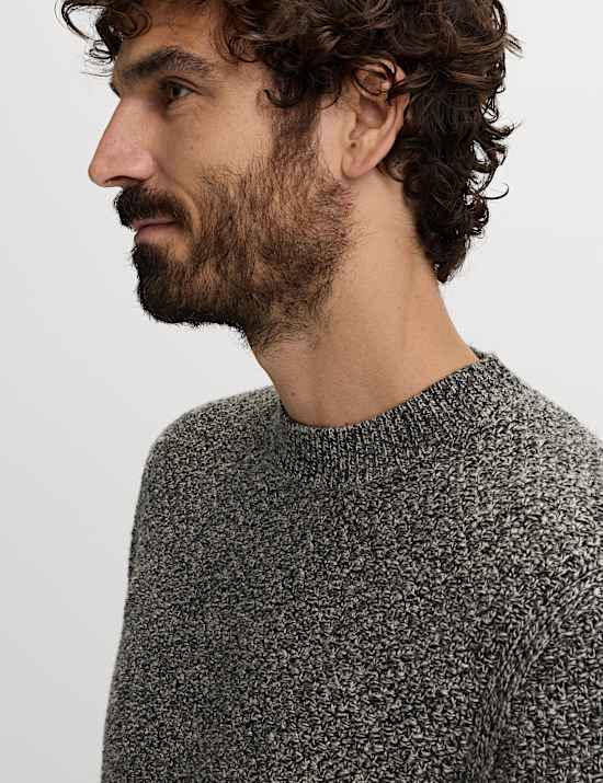 Lambswool Blend Textured Crew Neck Jumper