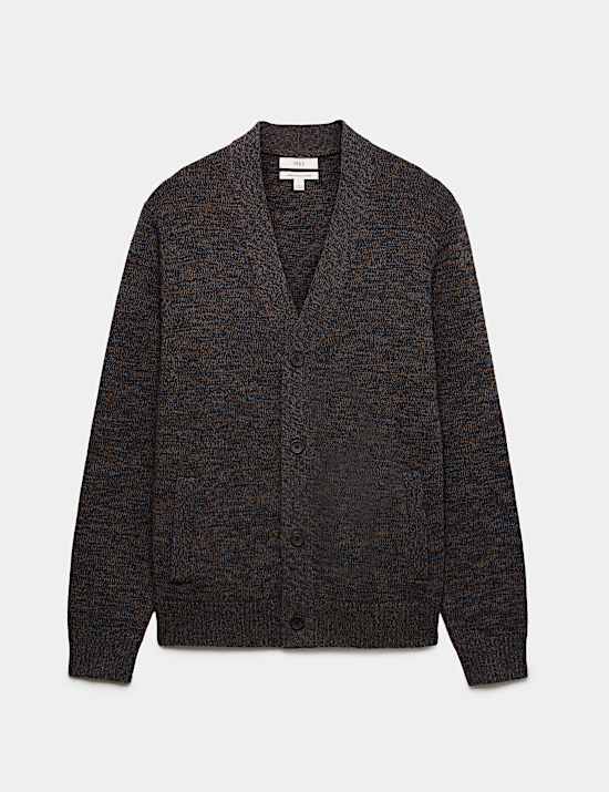 Cardigan en laine d&rsquo;agneau m&eacute;lang&eacute;e &agrave; col en V