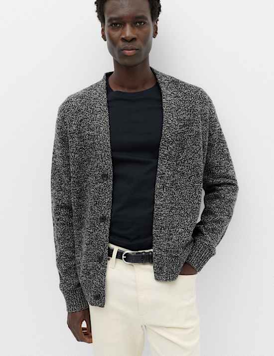 Cardigan en laine d&rsquo;agneau m&eacute;lang&eacute;e &agrave; col en V