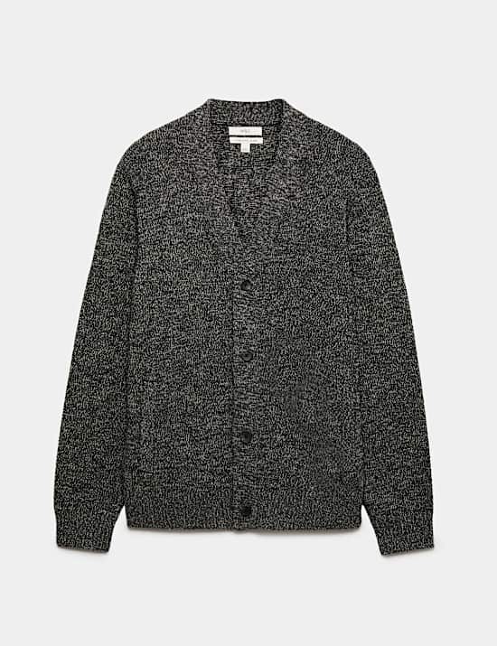 Cardigan en laine d&rsquo;agneau m&eacute;lang&eacute;e &agrave; col en V