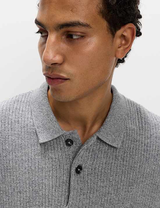 Lambswool Blend Knitted Polo Shirt