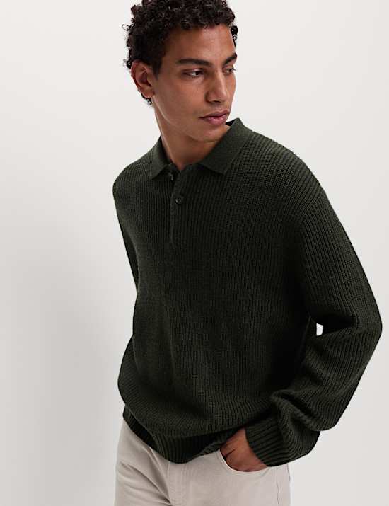 Strick-Poloshirt aus Lammwolle