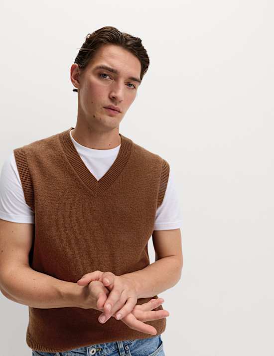 Maillot de corps en maille de laine d'agneau mélangée à col en V