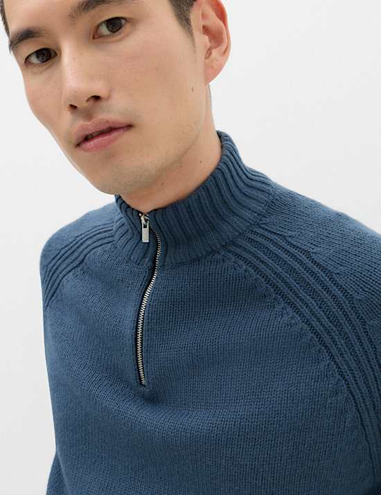 Jumper Ritsleting Pendek Campuran Wol Domba Regular Fit