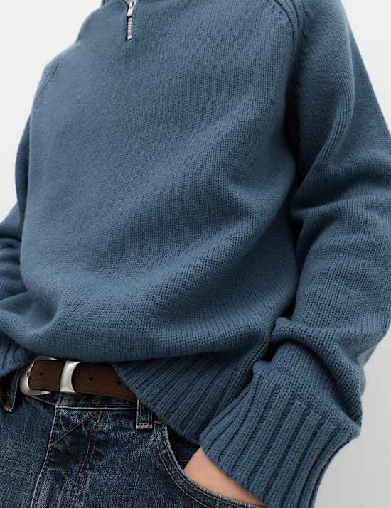 Jumper Ritsleting Pendek Campuran Wol Domba Regular Fit