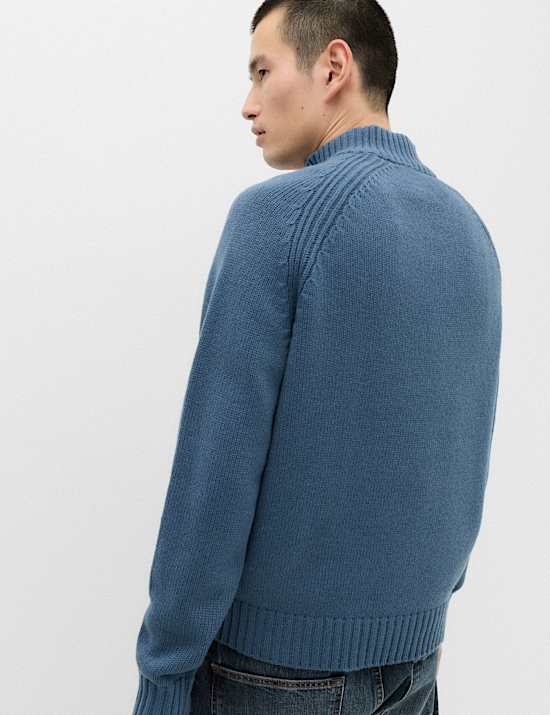 Jumper Ritsleting Pendek Campuran Wol Domba Regular Fit