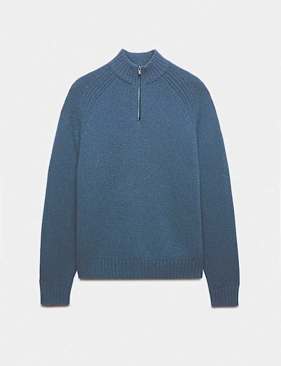 Jumper Ritsleting Pendek Campuran Wol Domba Regular Fit