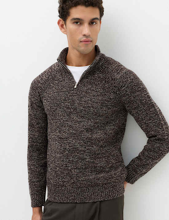 Sweter regular fit z mieszanki wełny owczej na p&oacute;łsuwak