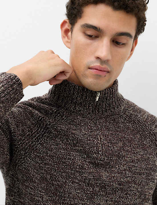 Sweter regular fit z mieszanki wełny owczej na p&oacute;łsuwak