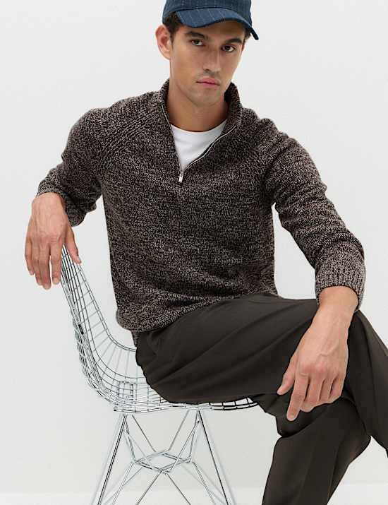 Sweter regular fit z mieszanki wełny owczej na p&oacute;łsuwak