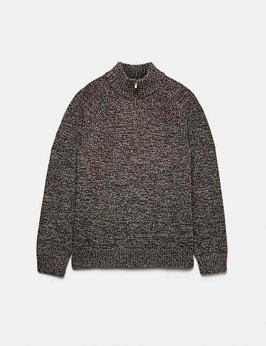 Sweter regular fit z mieszanki wełny owczej na p&oacute;łsuwak