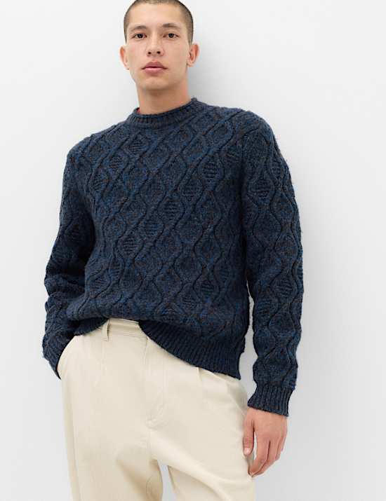 Cable Crew Neck Jumper with Wool