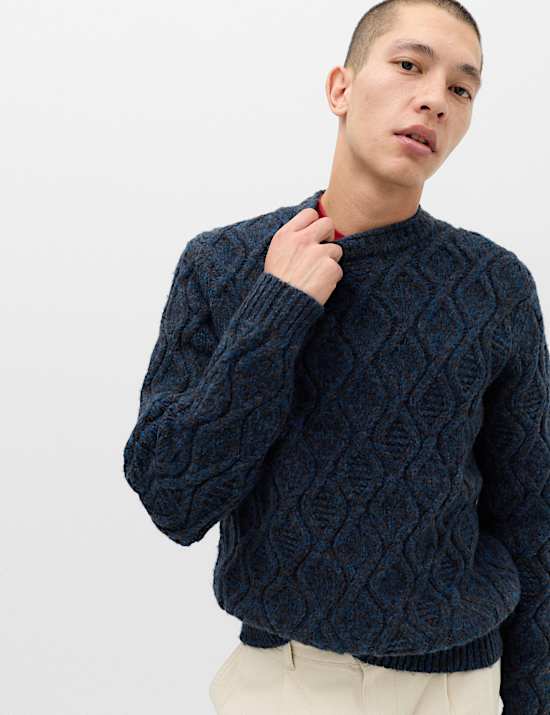 Cable Crew Neck Jumper with Wool