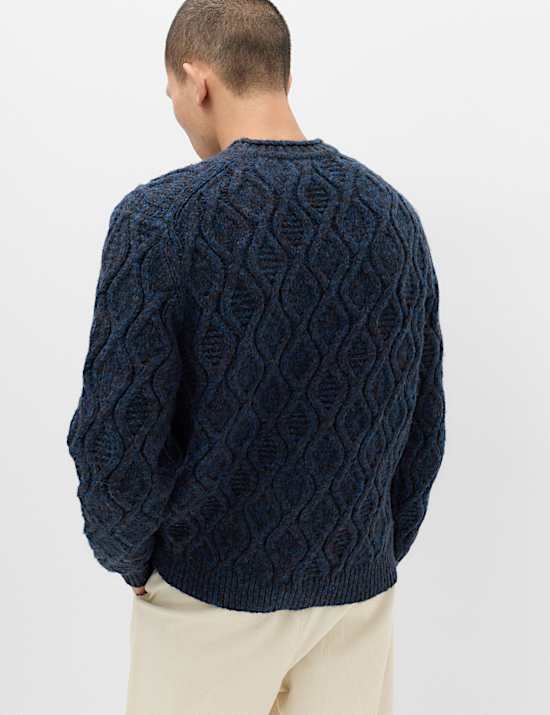 Cable Crew Neck Jumper with Wool