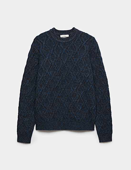 Cable Crew Neck Jumper with Wool