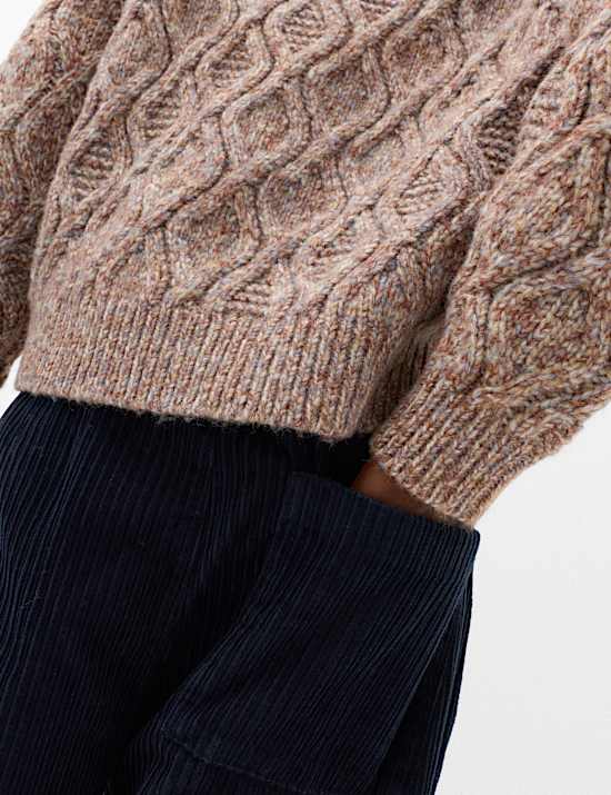 Cable Crew Neck Jumper with Wool