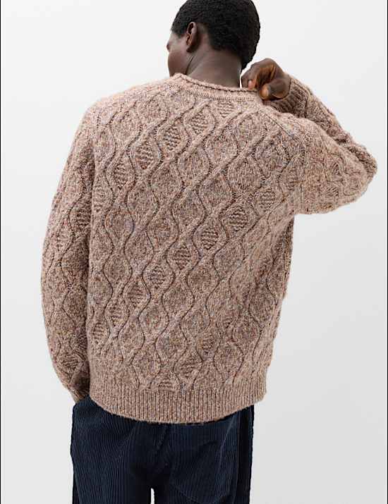 Cable Crew Neck Jumper with Wool