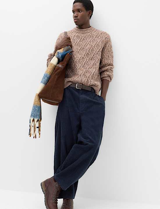 Cable Crew Neck Jumper with Wool