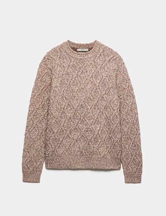 Cable Crew Neck Jumper with Wool
