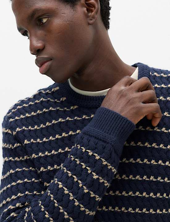 Wool Blend Striped Crew Neck Jumper
