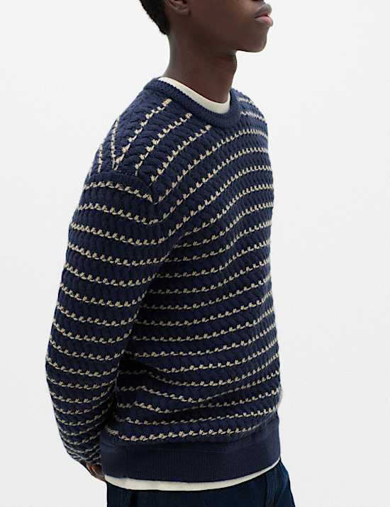 Wool Blend Striped Crew Neck Jumper