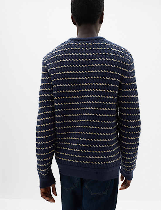 Wool Blend Striped Crew Neck Jumper