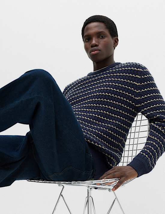 Wool Blend Striped Crew Neck Jumper