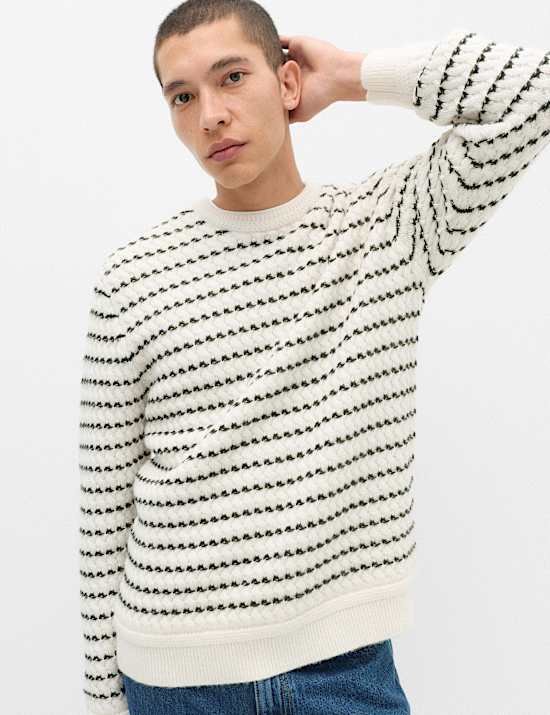 Wool Blend Striped Crew Neck Jumper