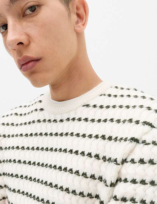 Wool Blend Striped Crew Neck Jumper