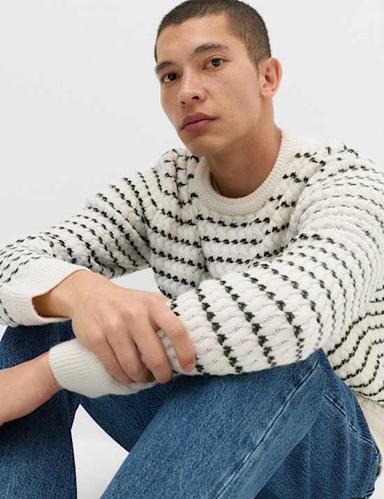 Wool Blend Striped Crew Neck Jumper