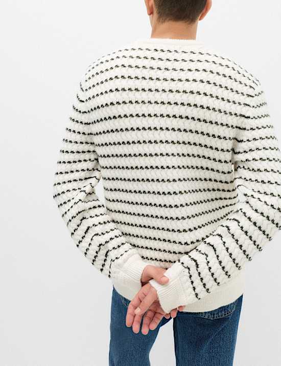 Wool Blend Striped Crew Neck Jumper