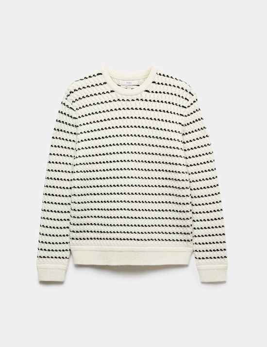 Wool Blend Striped Crew Neck Jumper