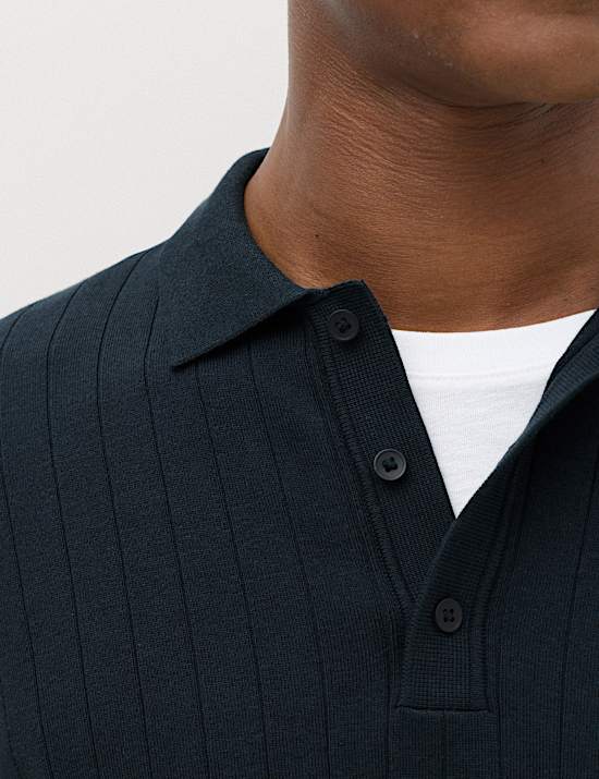 Cotton Blend Smart Rib Knit Polo Shirt