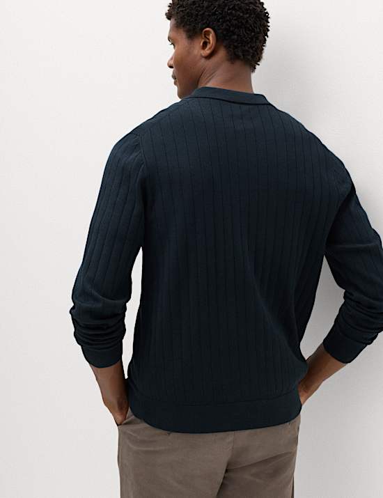 Cotton Blend Smart Rib Knit Polo Shirt