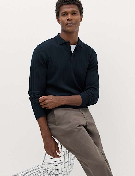 Cotton Blend Smart Rib Knit Polo Shirt