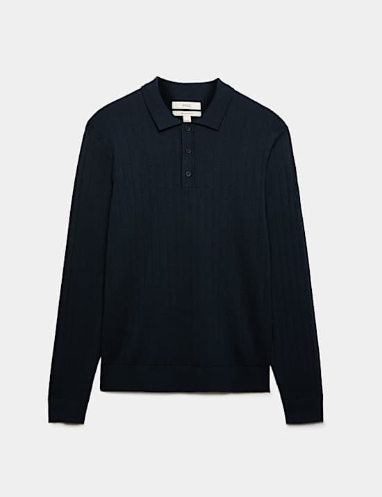 Cotton Blend Smart Rib Knit Polo Shirt