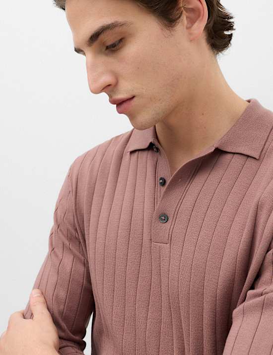 Polo &eacute;l&eacute;gant en maille de coton m&eacute;lang&eacute; c&ocirc;tel&eacute;