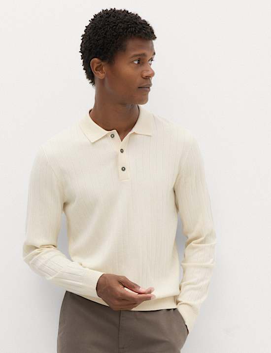 Cotton Blend Smart Rib Knit Polo Shirt