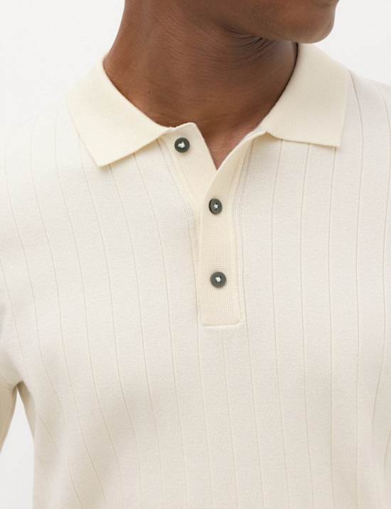 Cotton Blend Smart Rib Knit Polo Shirt
