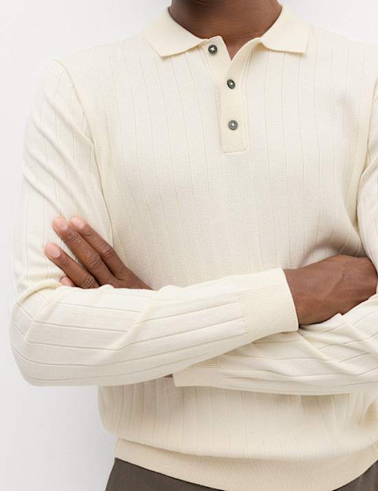 Cotton Blend Smart Rib Knit Polo Shirt