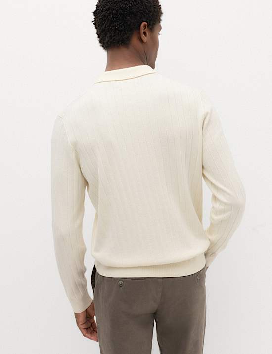 Cotton Blend Smart Rib Knit Polo Shirt