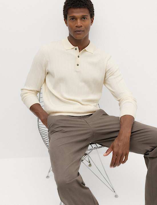 Cotton Blend Smart Rib Knit Polo Shirt