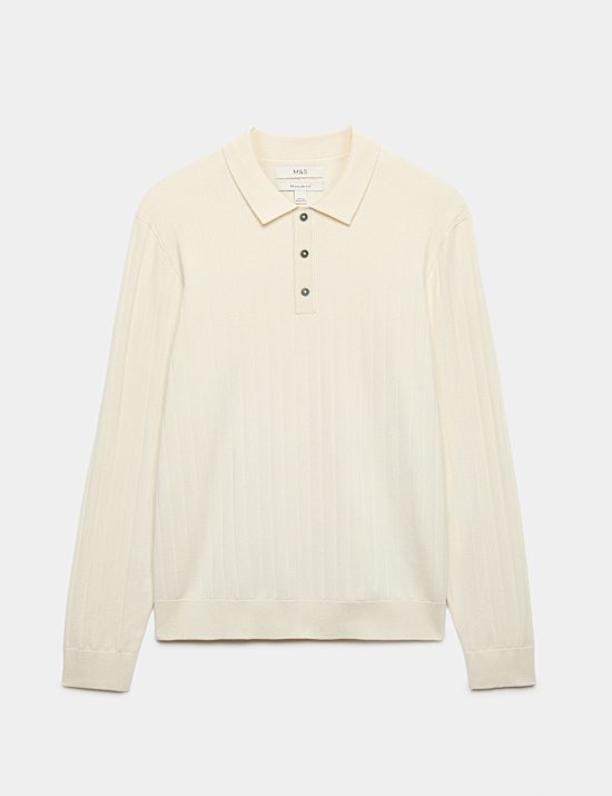 Cotton Blend Smart Rib Knit Polo Shirt