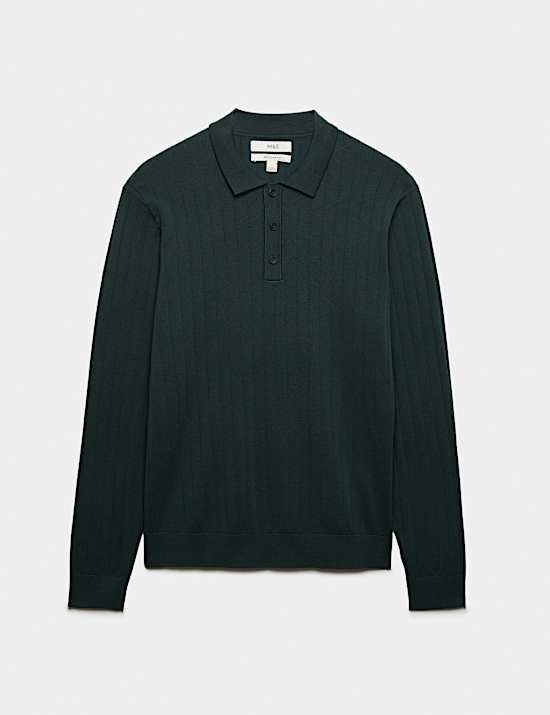 Cotton Blend Smart Rib Knit Polo Shirt
