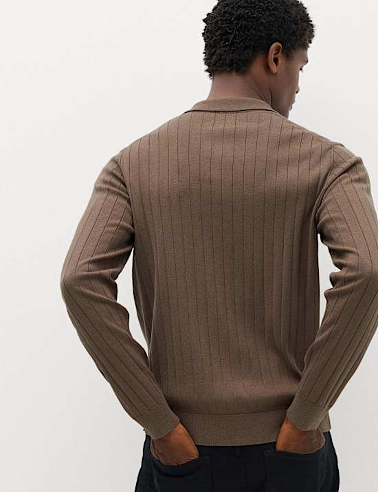 Cotton Blend Smart Rib Knit Polo Shirt